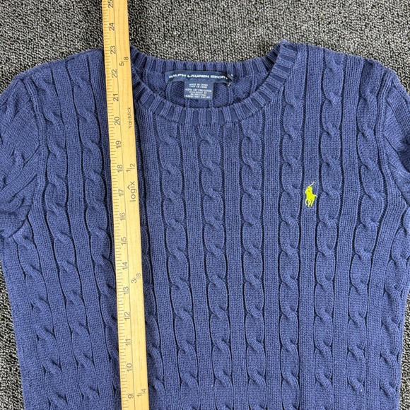 Ralph Lauren Sport Cable Knit Sweater Womens M Navy Crew Neck Cotton Pony - Picture 6 of 6